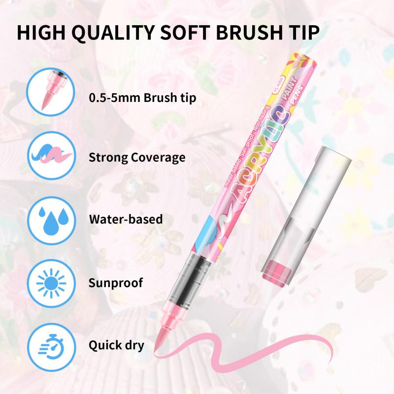 Acrylic Paint Markers,Macaron Series Set,Soft Brush Tip Water Based, Straight liquid Markers for Wood, Canvas, Rock Painting, Glass, Diy Crafts, Fabric Paint, Acrylic Drawing Markers