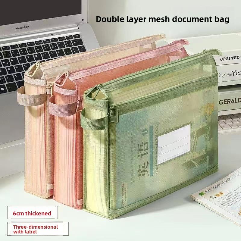 Premium Double Layer Transparent Study Bag Extra Large Capacity for Students Exam Papers Files and School Supplies Multi Compartment Handheld Document Organizer for Office and Classroom Use