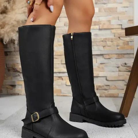 【Black Friday】Women's Fashion Round Toe Boots, Casual Motorcycle Style Boots with Side Zipper Design, Perfect for Daily Wear, Footwear