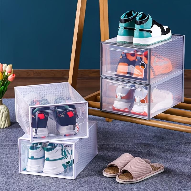 Shoe storage boxes, Shoe organizer, 6-piece sets, Collapsible shoe boxes, made of transparent material with lids, foldable stackable containers, ideal for organizing sneakers and saving space in entryway, Clear stackable drawers