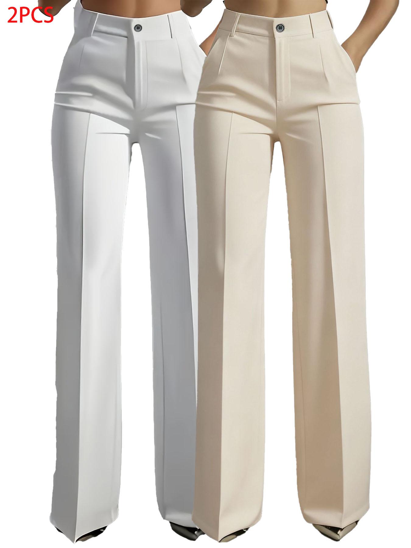 2pcs Women's High Waist Straight Leg Suit Pants, New Arrival, Simple Design, Flowy Fabric, Elegant Office Wear, Comfortable Daily Style