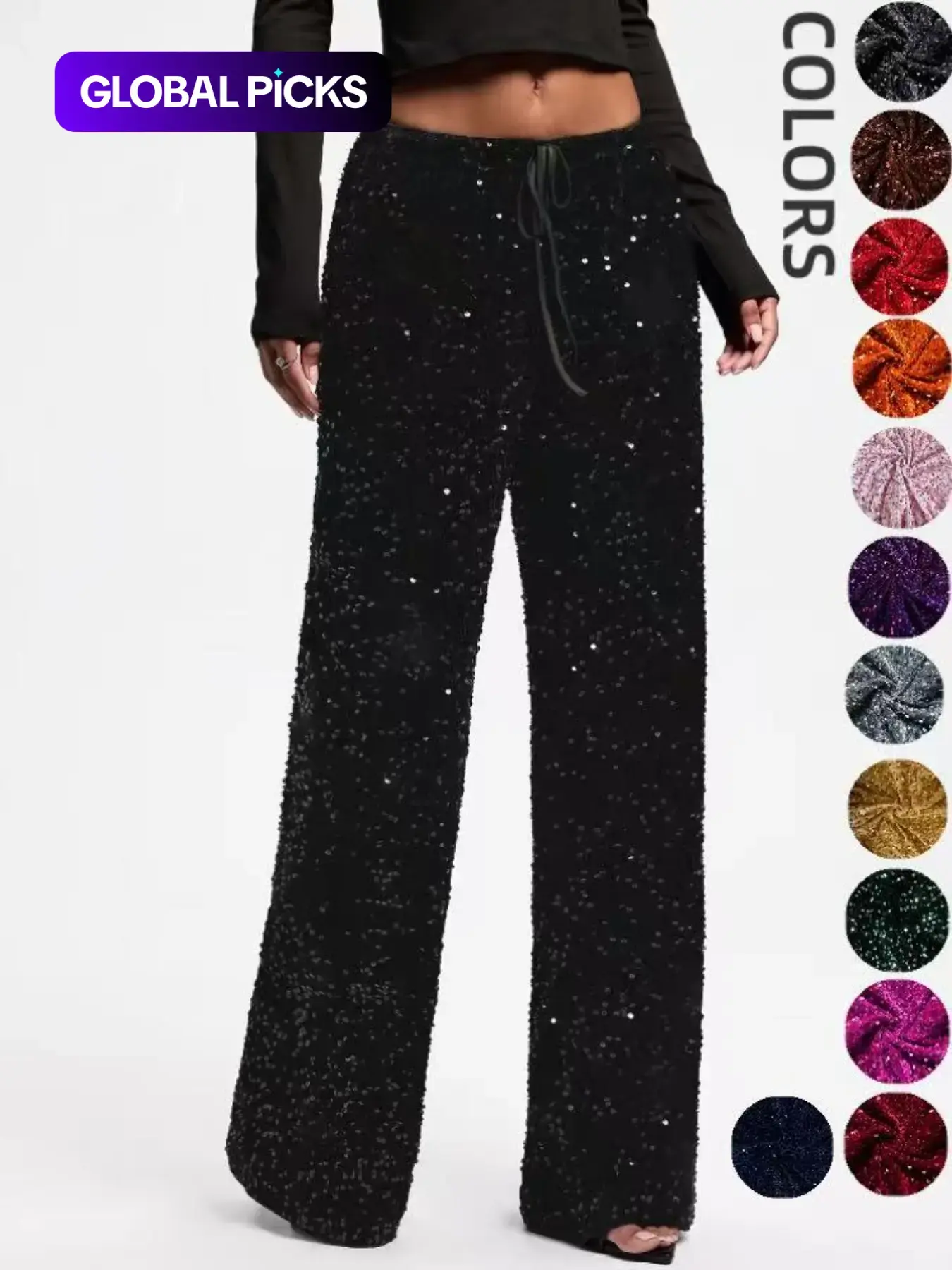 【Black Friday】Women's Elastic Waist Sequin Pants, Elegant Fitted Long Trousers, Perfect for Night Out, Club, Concert, Music Festival