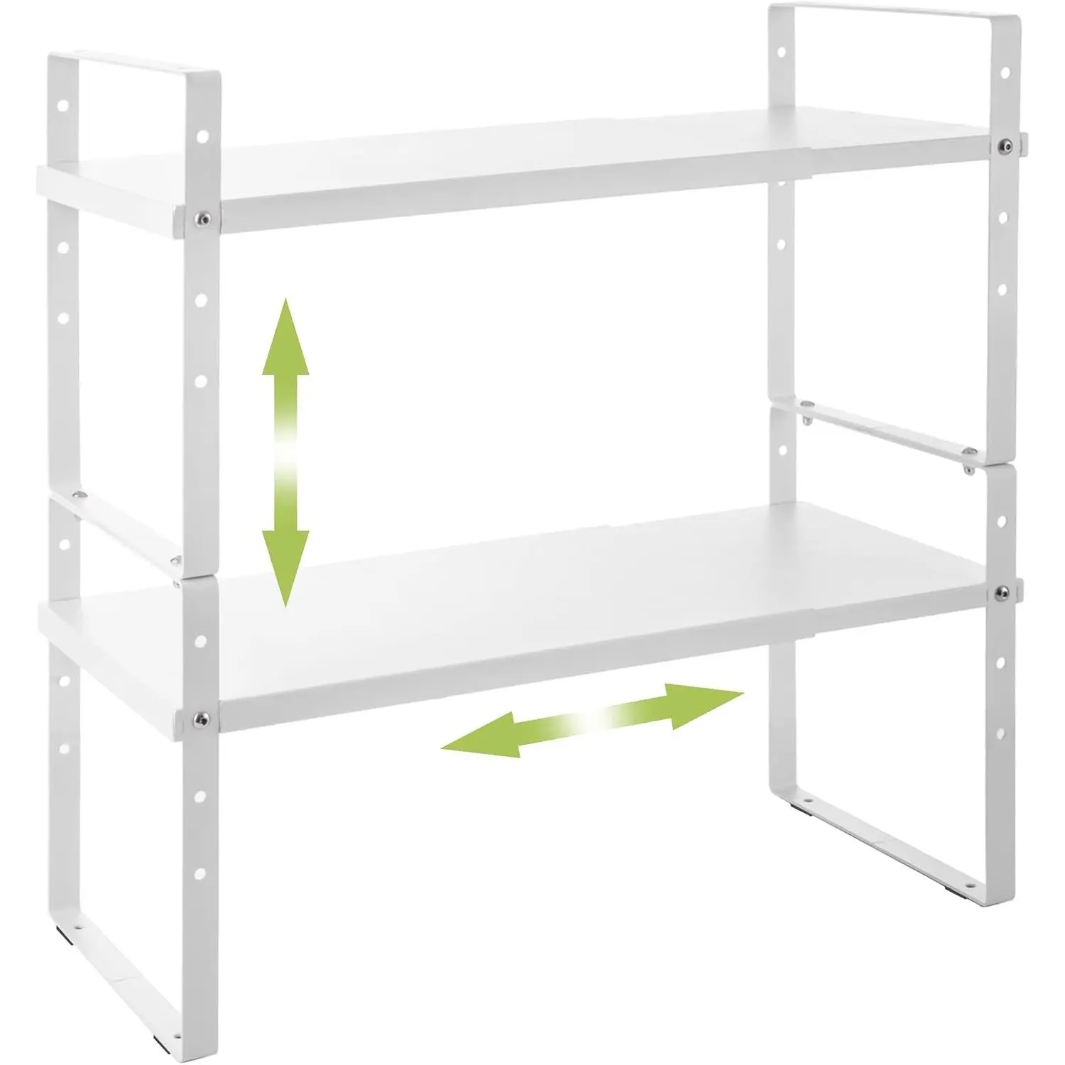 Expandable Cabinet Shelf Organizer Rack, Stackable Kitchen Counter Storage Shelves Stand, Adjustable Height Pantry Shelf Spice Rack (White, 2 Pack)