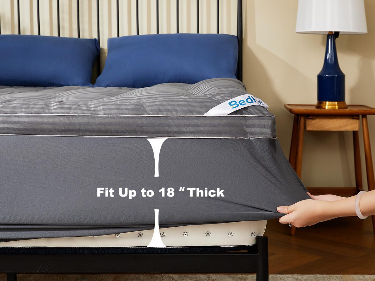 【BEDLORE 】Mattress Topper, Thick Pillow Top Pad for Back Pain Relief, Cooling Soft Mattress Cover with Deep Pockets 6-15 inch