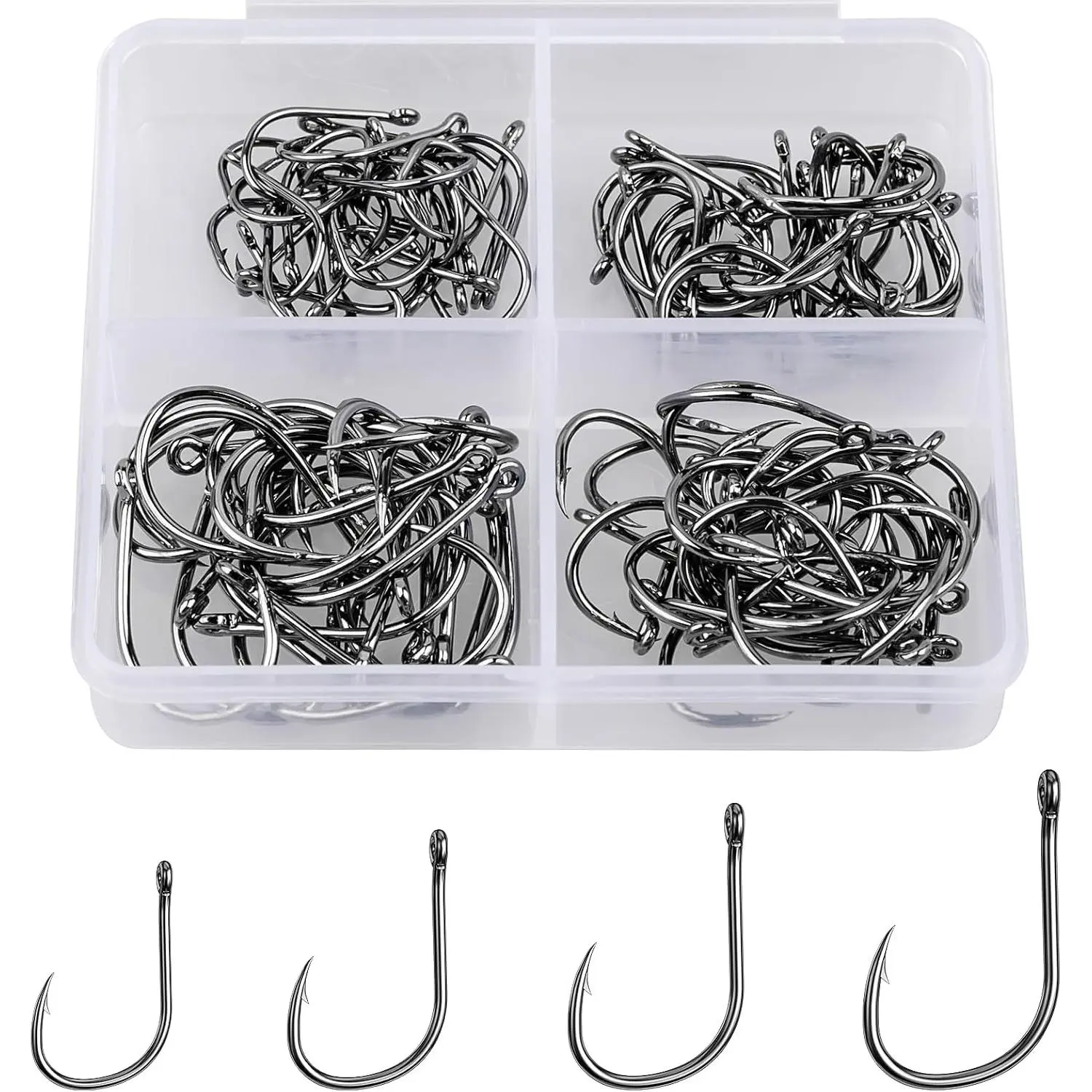 100/500PCS Fishing Hooks, Carbon Steel  Barbed Fish Hooks W/Box