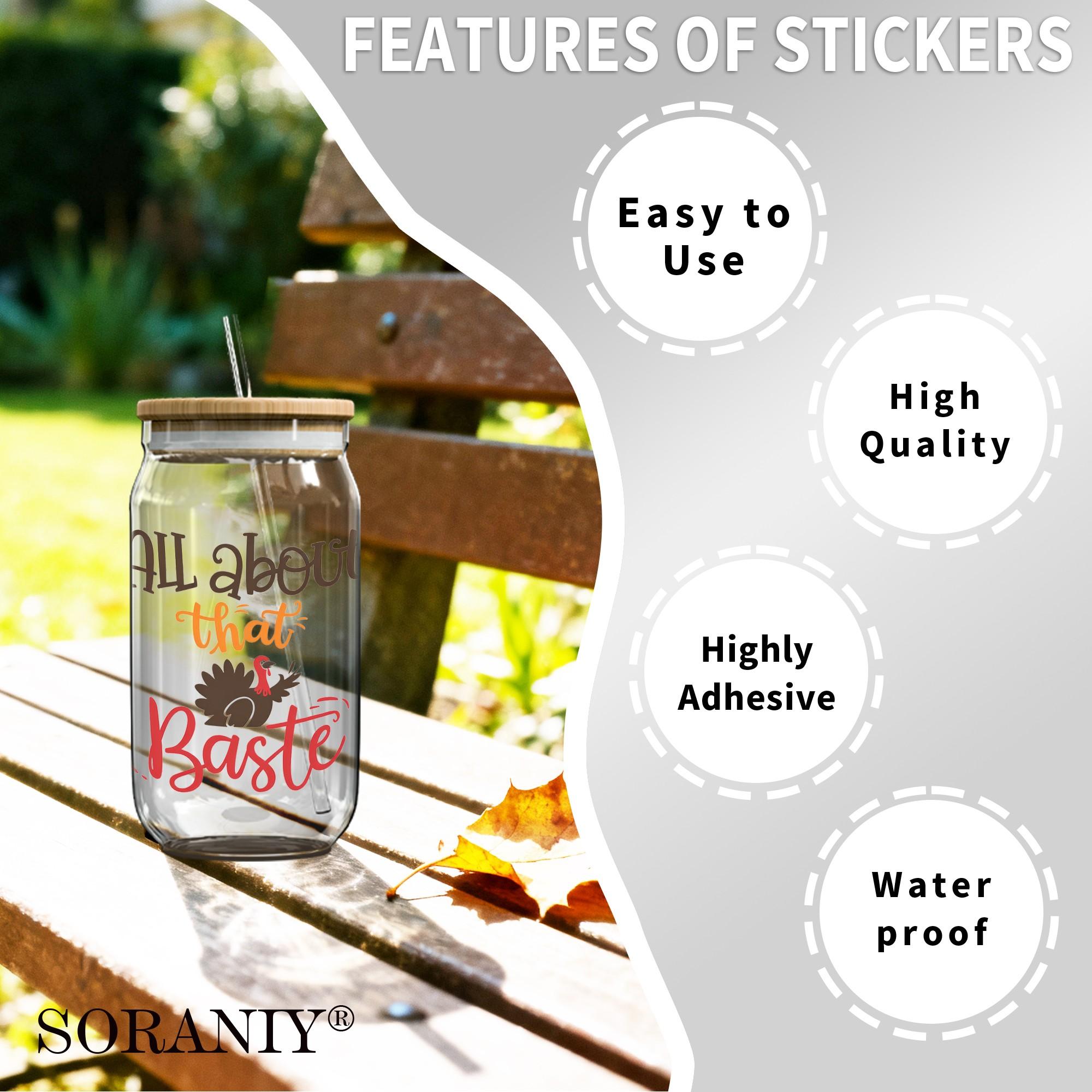 UV DTF Water Cup Transfer Stickers, 12 Thanksgiving Quotes, Waterproof, High Adhesion, DIY Decor for Cups, Bottles, Furniture, Frames