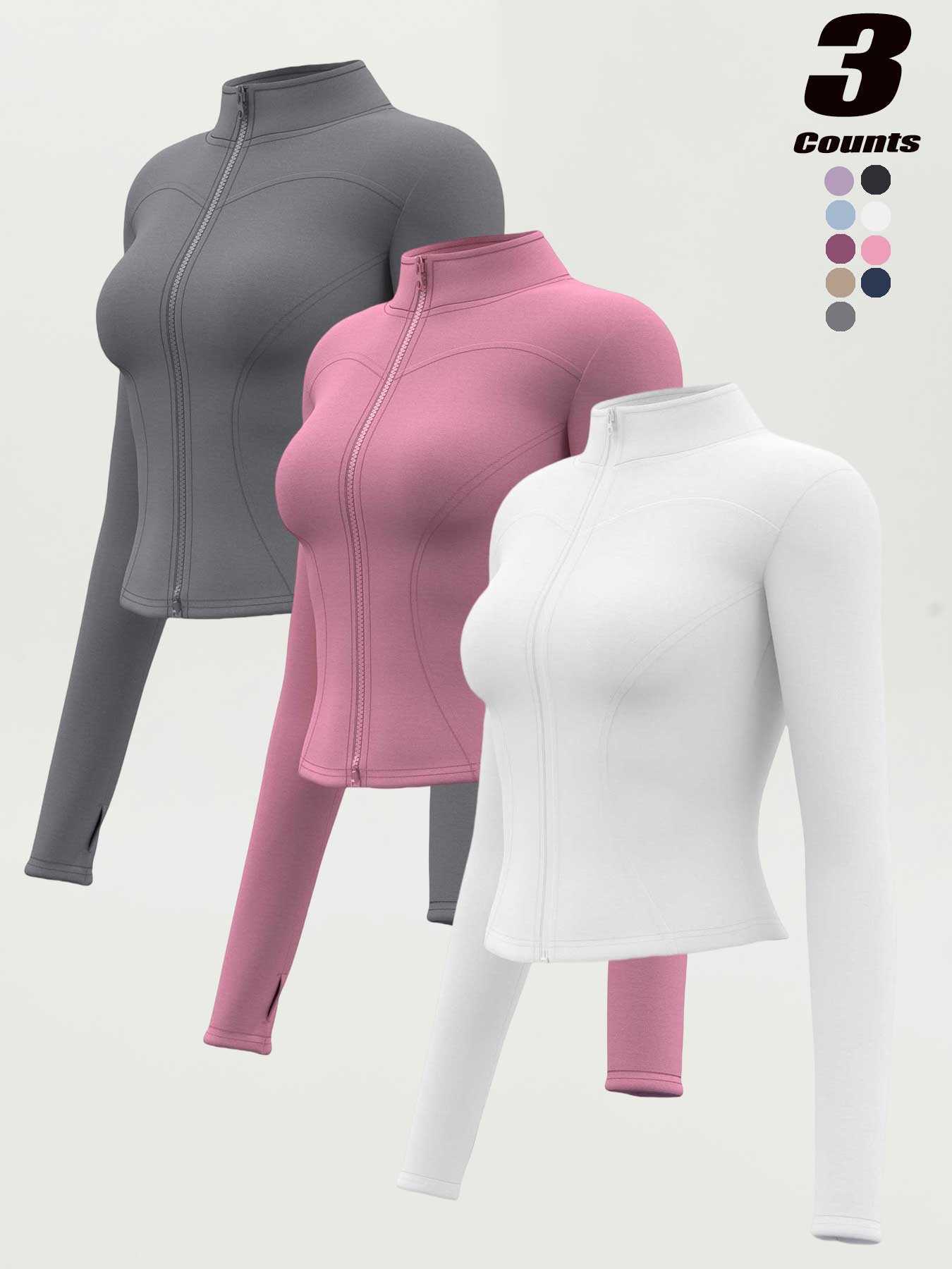 Women's High Elastic Stand Collar Thumbhole Fitted Gym Top, Breathable Thinning Yoga Jacket, Sports Jacket for All Seasons, Long Sleeve Fitness Wear S-Xxxl