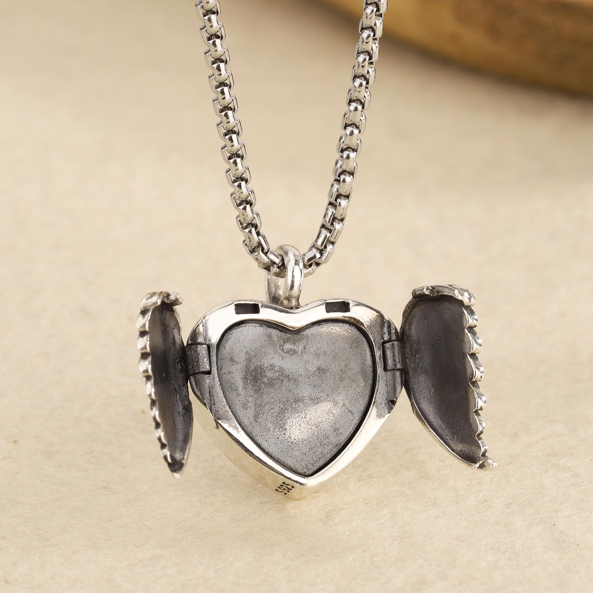 S925 Sterling Silver Locket Cremation Necklace with Angel Wings, Ashes Keepsake Pendant, Customize Photo Urn Jewelry, Memorial Gift for Loss