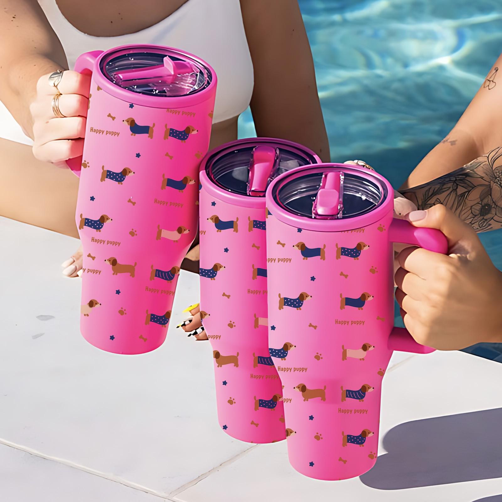 1 Pc thermal mug, 40oz insulated mug, vacuum cup double wall, keeps hot 12h cold 24h, leak proof travel mug with handle, cute dachshund design, perfect mother’s day gift, gift for mom women, daily coffee tea hot cold drinks, home office use