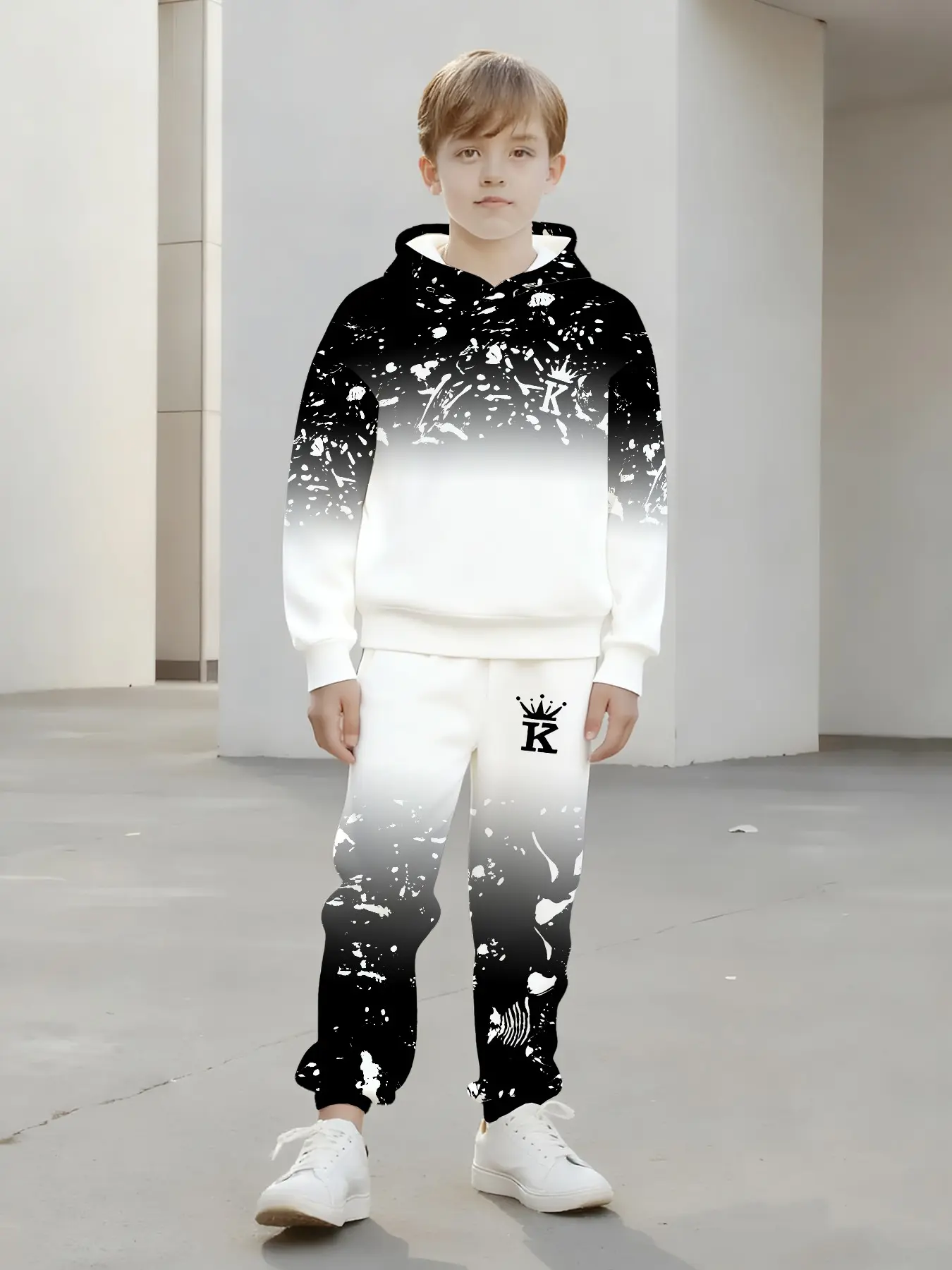 Boy Fashion 3D Print Casual Sweatshirt, Long Sleeve Sports Top, Outdoor Set with Pants, Fall & Winter Daily Wear Graphic Print Set