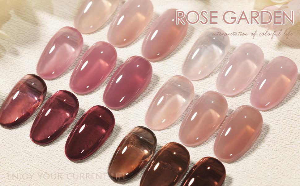 GAOY Rose Garden Jelly Gel Nail Polish of 6 Transparent Nude Red Pink Brown Colors Sheer Gel Polish Kit for Salon Manicure and Nail Art DIY at Home