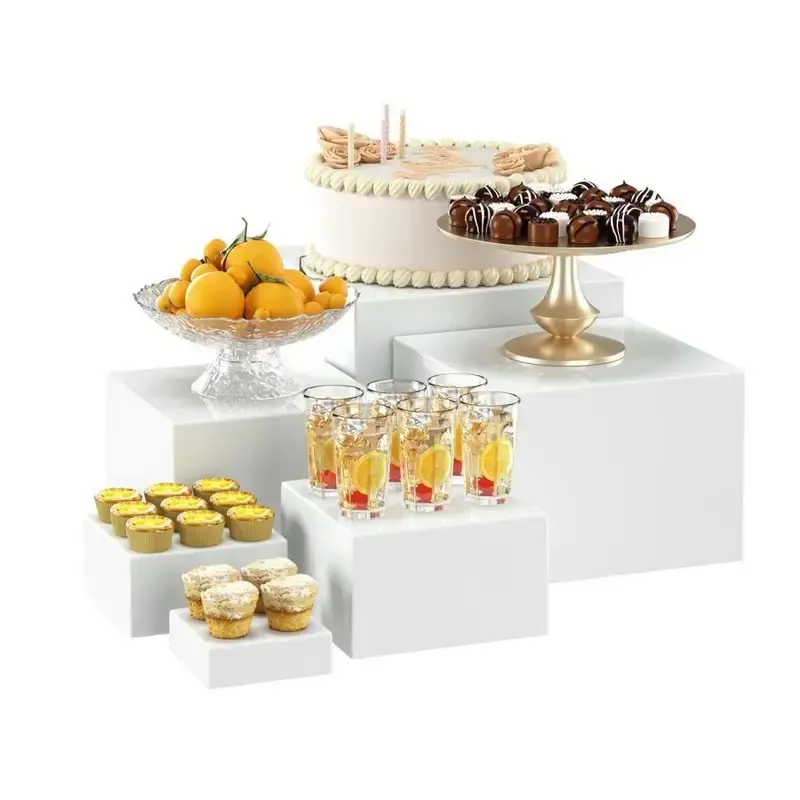 6-Piece Modern PS Plastic Buffet Display Stand Set, Stackable Space-Saving Food Risers with Hollow Base for Wedding Party