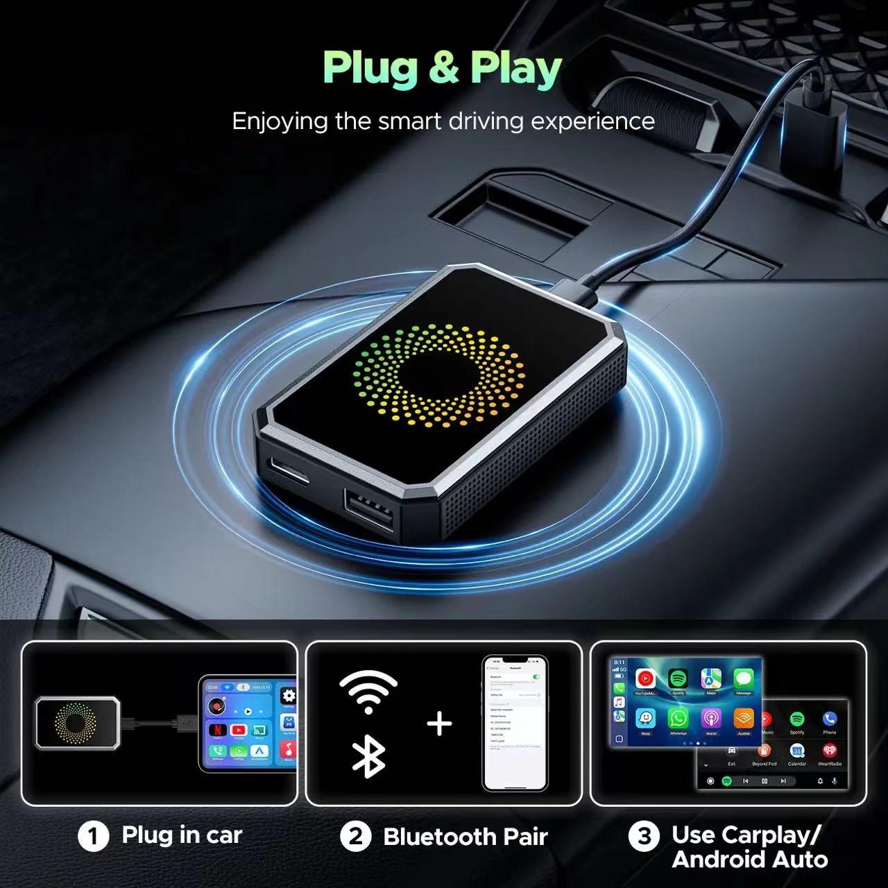 Screen Mirroring Adapter for Car, Supports Netflix Youtube Tiktok Google Play, 3-In-1 Wireless Streamer, Compatible with Original Carplay Vehicles
