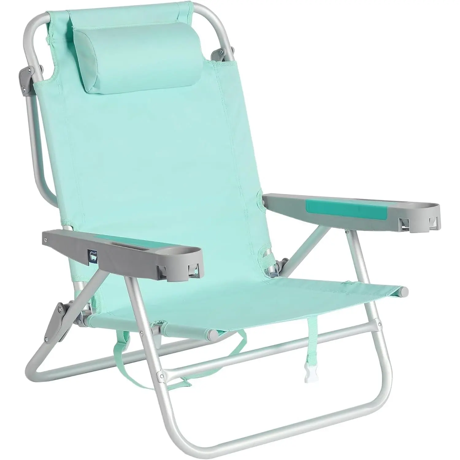 Extra Wide Low Beach Chair 5 Position Lay Flat 500 LBS Heavy Duty, XL Oversized Portable Folding Camping Chairs with Cup Holder for Outdoor/Trip, Lightweight Backpack Beach Chair for Adults