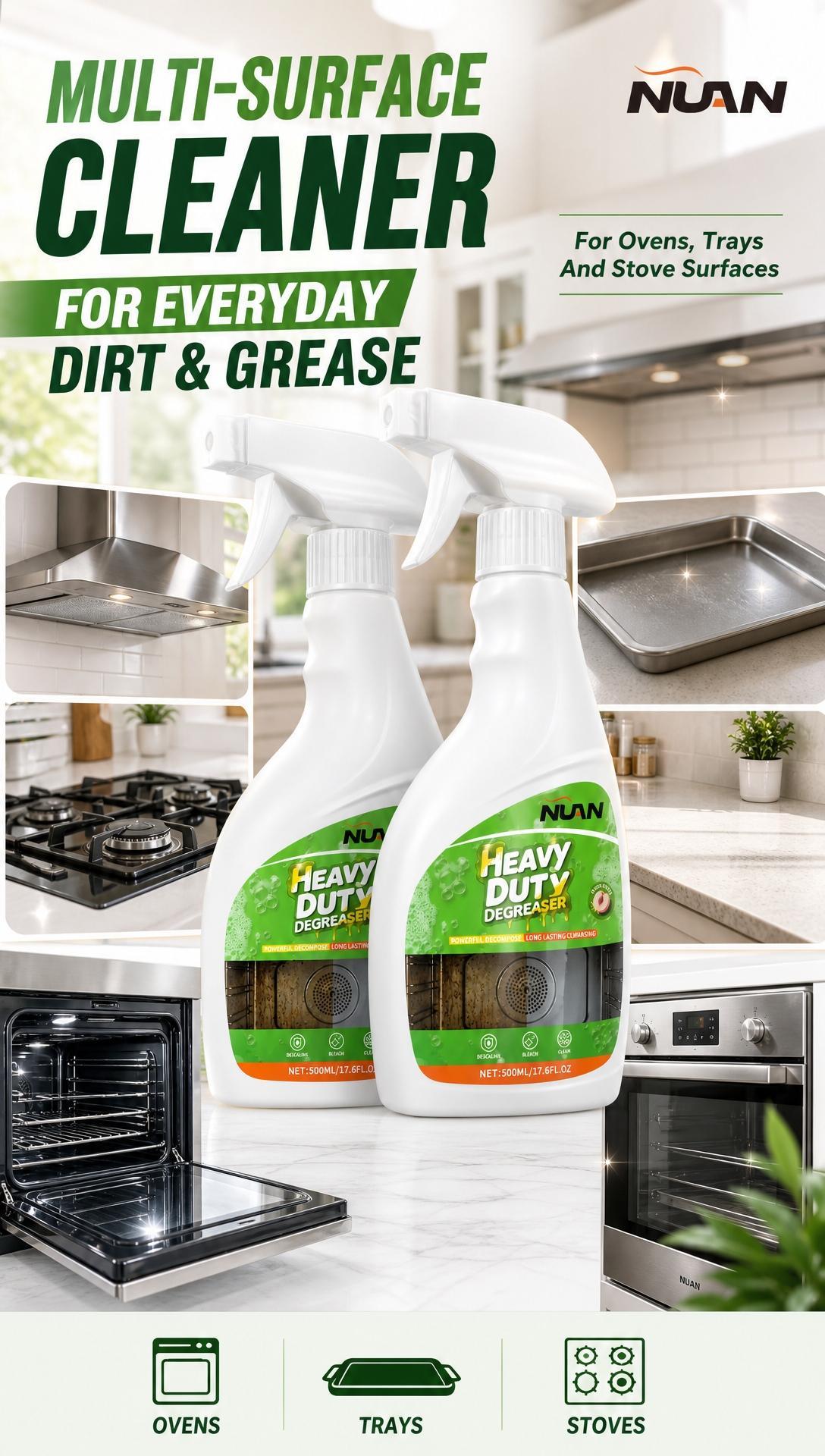 Multi-surface kitchen cleaner for ovens trays and stovetops