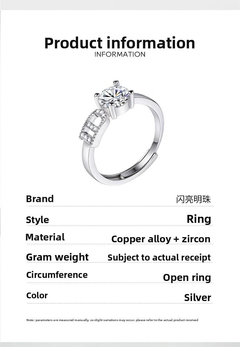 New cross-border Wish hot-selling 26-letter ring with zircon inlay, adjustable open ring for women, versatile accessory