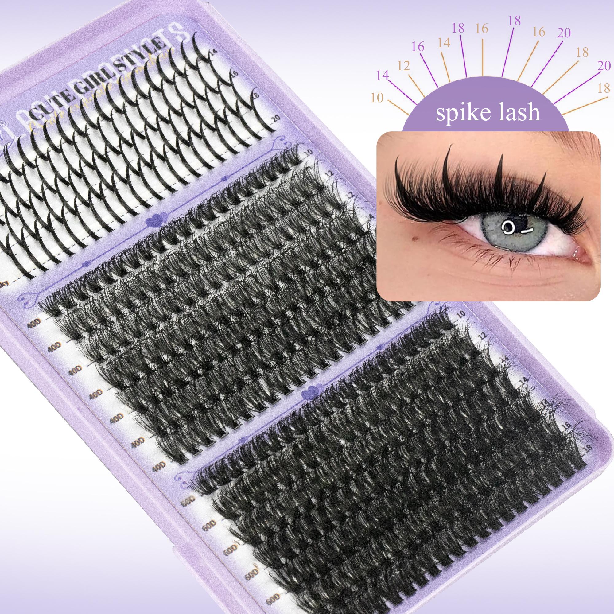 678-Piece Lash Clusters with Spikes, Fluffy Cluster Lashes, Wispy Eyelash Cluster Kit 14–20 mm and 10–18 mm 40D 60D 80D 100D Volume Lashes with Lash Bond and Seal and Tweezers, DIY Eyelash Extensions