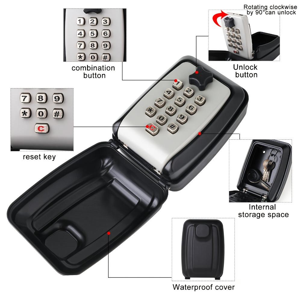 Key Lock Box Wall Mount with Code, Key Lock Box for Outside, Waterproof Key Safe Extra Large Lockbox for Keys Outdoor, 12-Digit Combination Key Storage Box Spare Hider for Home Garage