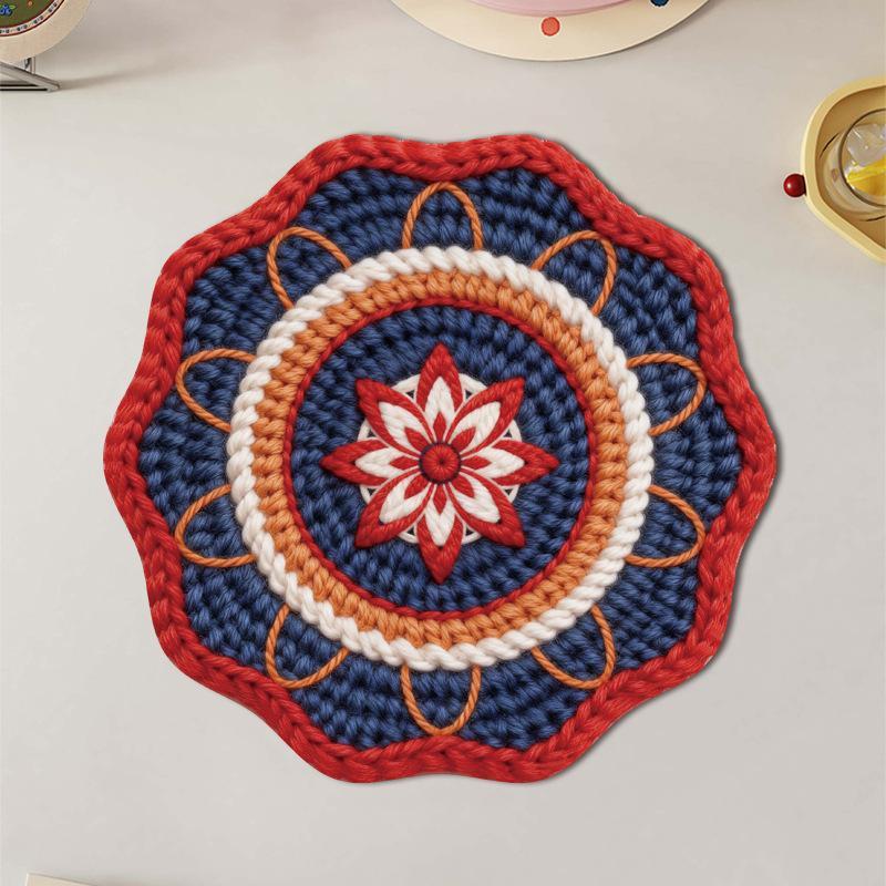 2D Flat Printed Mandala Floral Design Placemat, Heat-Resistant, Non-Slip & Durable, Lightweight Luxury Table Decor, Home Furnishing Accessory