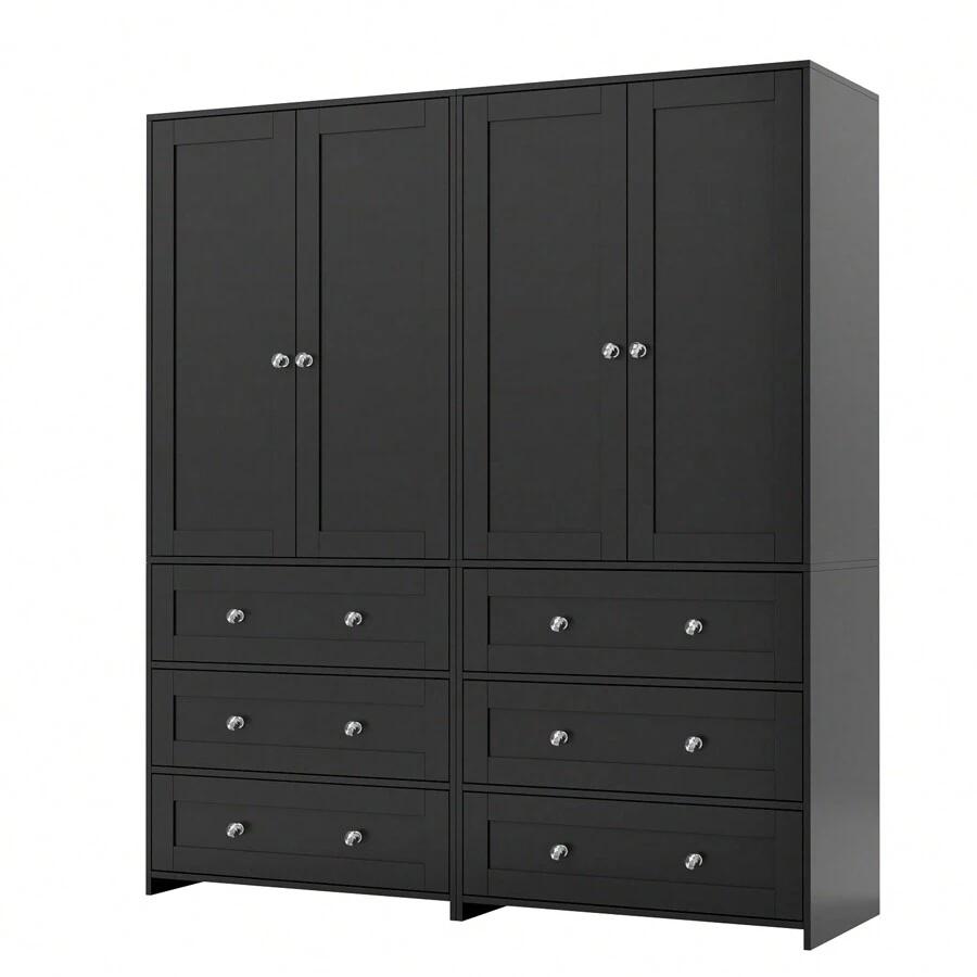 71" Large Wardrobe Closet With Mirror, Freestanding Bedroom Armoire With 3/6 Large Drawers & 2/4 Doors, Clothes Storage Organizer Cabinet For Bedroom