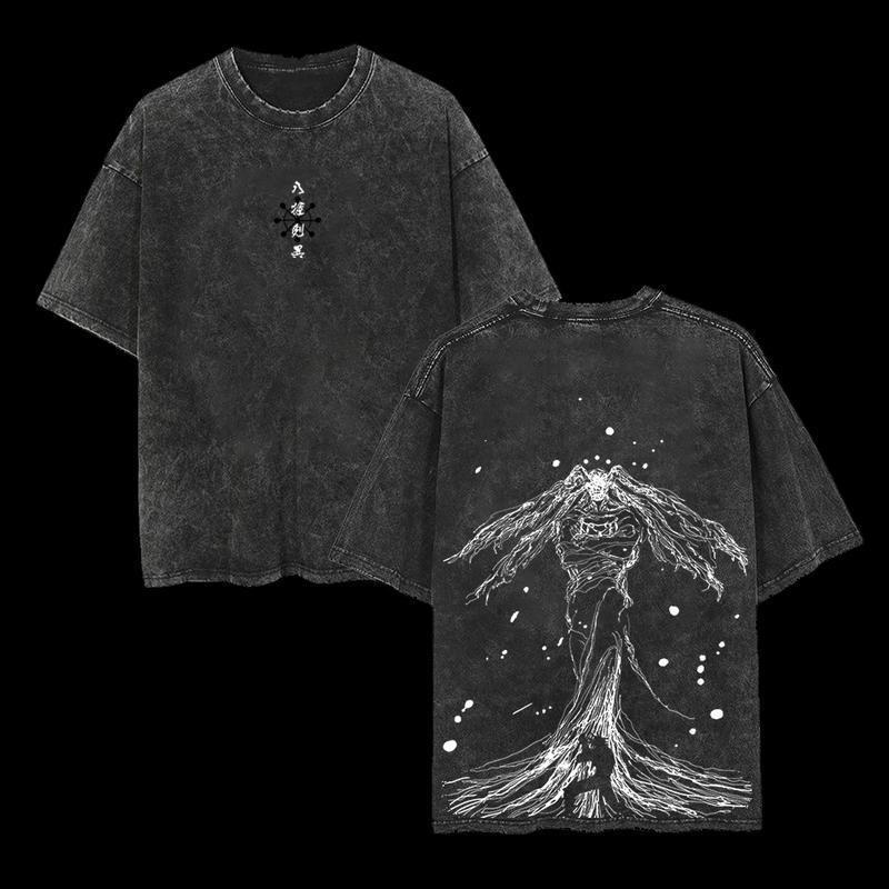 Retro 90s Demon Shinigami Mahoraga Jujutsu Kaisen T-Shirt, Vintage Washed Oversized Heavyweight Cotton Anime Tee for Men & Women, Manga Graphic Streetwear Shirt, Loose-Fit Short Sleeve Top, Trendy Unisex Anime Outfit, Gift for JJK Fans