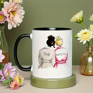 Maid of Honor with Bride Coffee Mug, Sister Best Friend Wedding Gifts, Bridal Party Novelty Cup, 11oz, Perfect Gift for Weddings, Ceramic Printed Drinkware