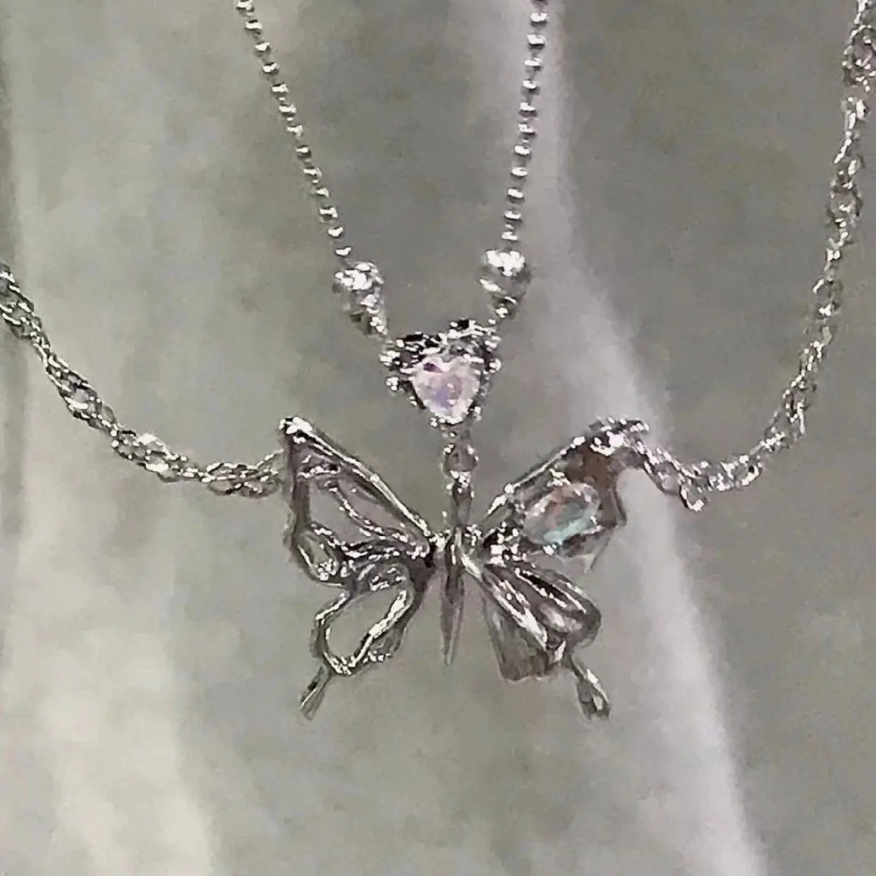 Y2K Crystal Butterfly Pendant Necklace Women Light   Egirl Punk Heart Grunge Clavicle Chain Fashion Jewelry Party Gift 2023