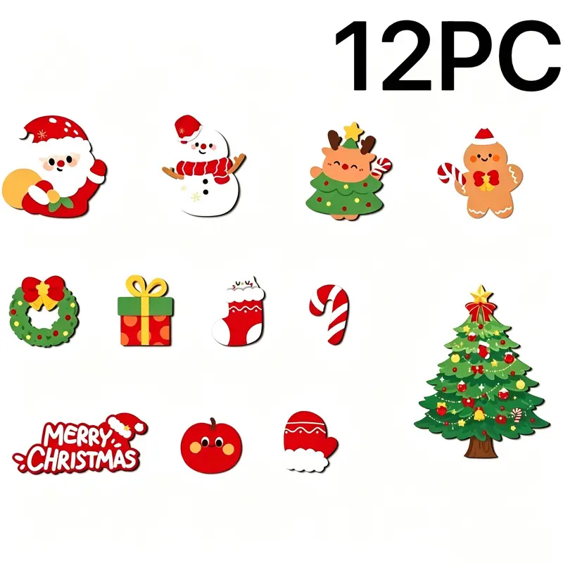 12 creative cartoon Christmas decorative fridge magnets, cute and soothing, with strong magnetic adhesion, suitable for home, guesthouses, restaurants, refrigerators, filing cabinets, metal cupboards, and soft furnishings, ideal for gifting
