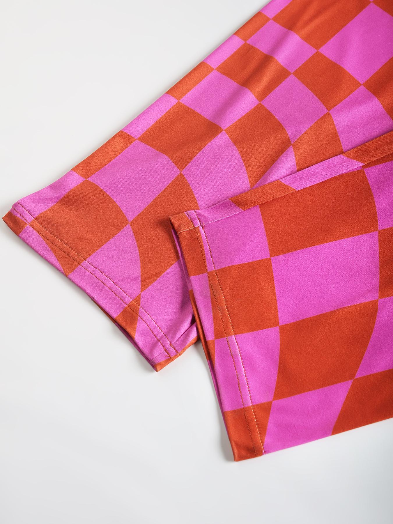 Women's Plaid Print Lapel Collar Button Front Shirt & Elastic Waist Pants Loungewear Set, Comfort Long Sleeve Top & Trousers PJ Set, Women's Sleepwear For Spring & Fall