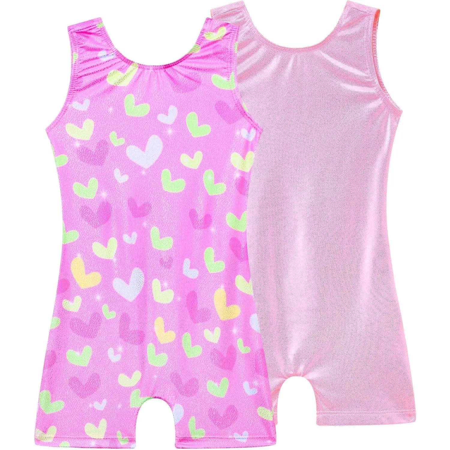 Girls Gymnastics Leotards 2 Pack Sparkly Sleeveless Biketards Unitard Bodysuit, Quick Dry, Breathable, Stretchy, Tumbling, Dance, Workout, with Shorts, Athletic, Comfortable