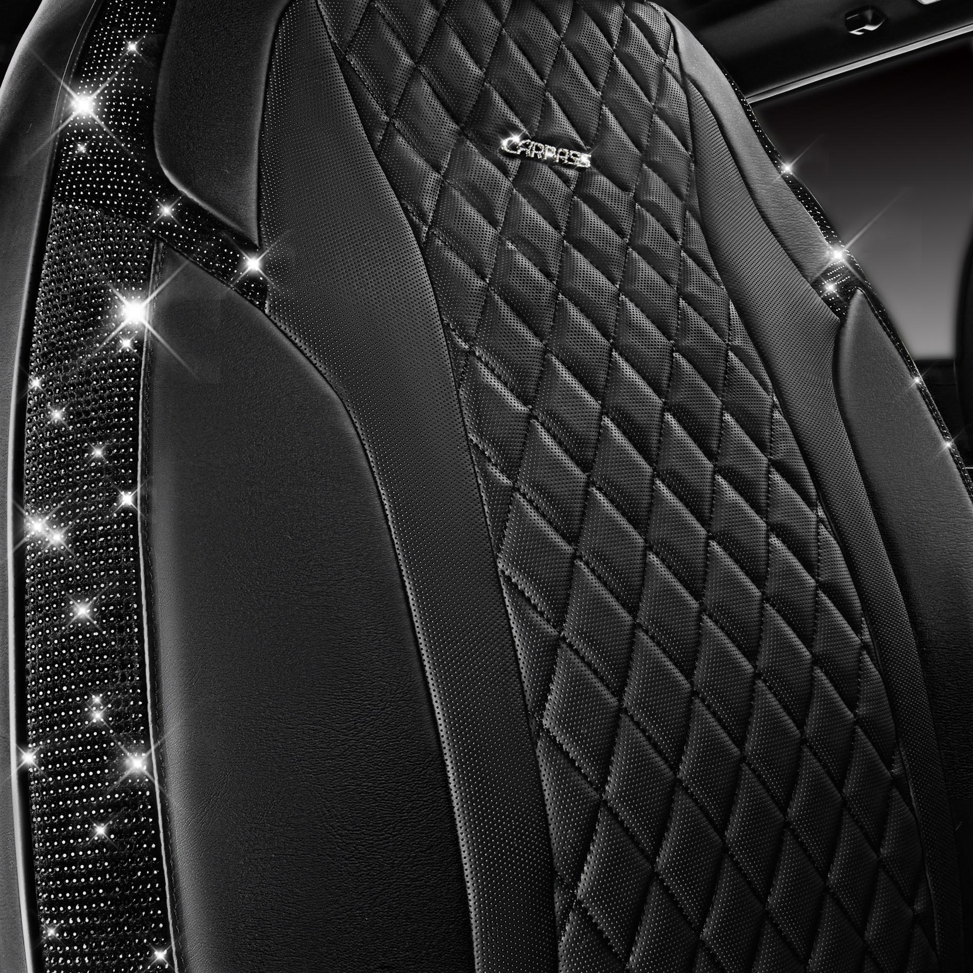 CAR PASS Bling Car Seat Covers, Microfiber Nappa Leather Luxury Cushioned, Waterproof Heavy-Duty Anti-Slip Universal Fit for Auto SUV Sedan, Sparkly Glitter Shining Rhinestone Full Set
