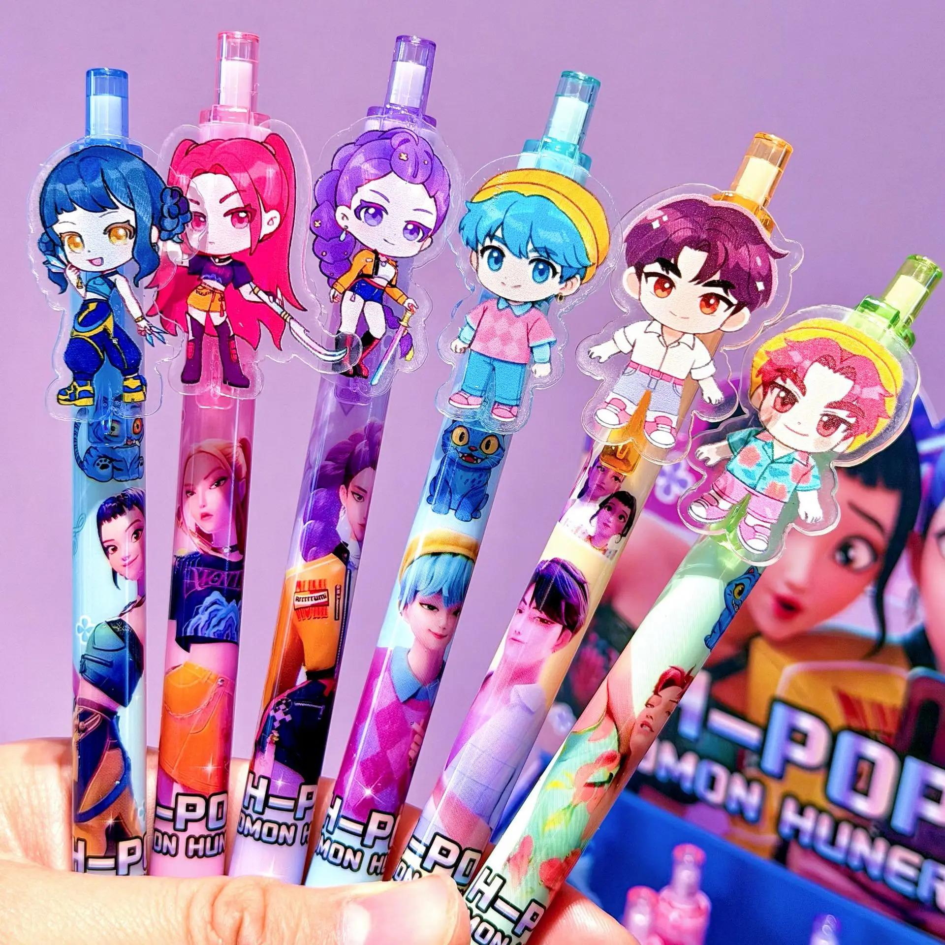 top1 KPop Demon Hunters Black Ink Pen Student Writinng Draw Gel Pen Anime Figure Stationery Study Supplies Gift 0.5mm Children's Day gift