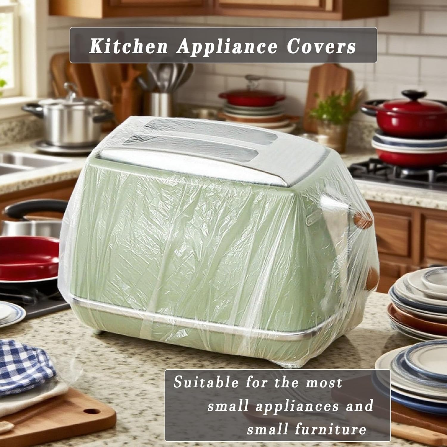 60 count Clear Small Appliance Dust Covers,Disposable Kitchen Appliance Covers for ,Mixer,Meat Slicer,Air Fryer,Toaster Oven, Processor,Blender,Slow Cooker,Coffee & Bread Maker