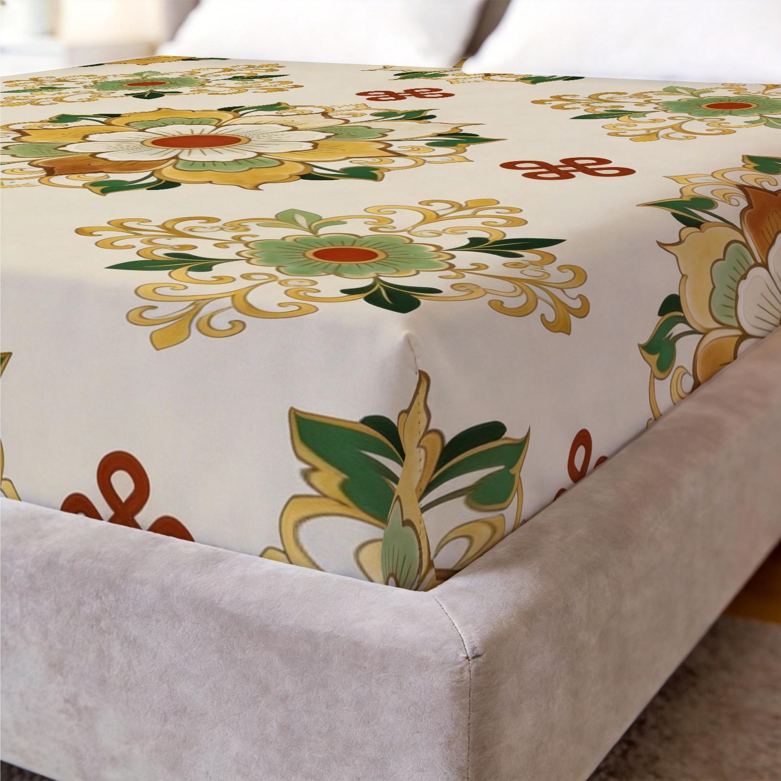 3 Piece Vintage Floral Mandala Fitted Sheet Set, HD Digital Printed Bed Sheet Set, Deep Pocket Soft Bedding Set (Pillowcases No Inserts) for Bedroom Decor