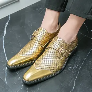 Fish Scale Pattern Pointed Toe Shoes Men, Bright Face Banquet