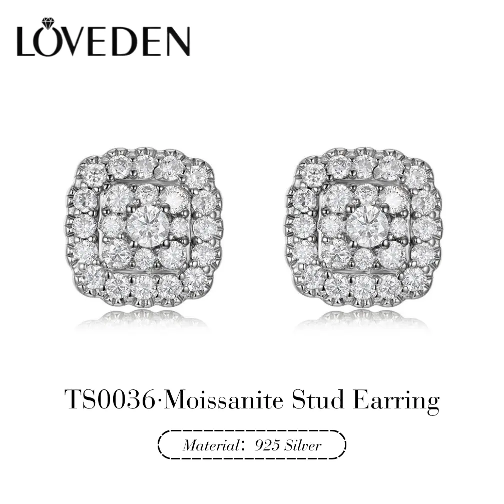 Loveden Square Halo Cluster Moissanite Stud Earrings, S925 Sterling Silver Multi‑Layer Paved Sparkly Ear Jewelry, Unisex Elegant Accessories for Daily, Wedding, Party,gift for woman,TS0036