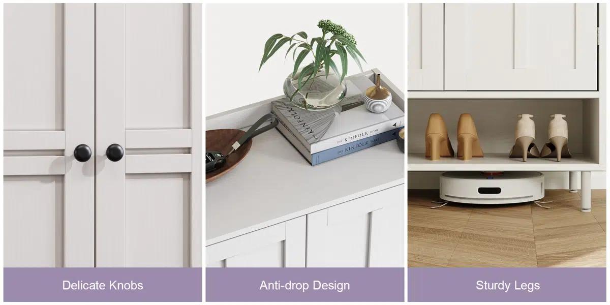 【SPOTLIGHT DAY】ONBRILL Shoe Storage Cabinet with Cross Molding Doors, 6-Tier Farmhouse Shoe Cabinet with 3 Adjustable Shelves and Metal Legs, 45'' Tall Shoes Rack Organizer Cabinet for Entryway, Front Door