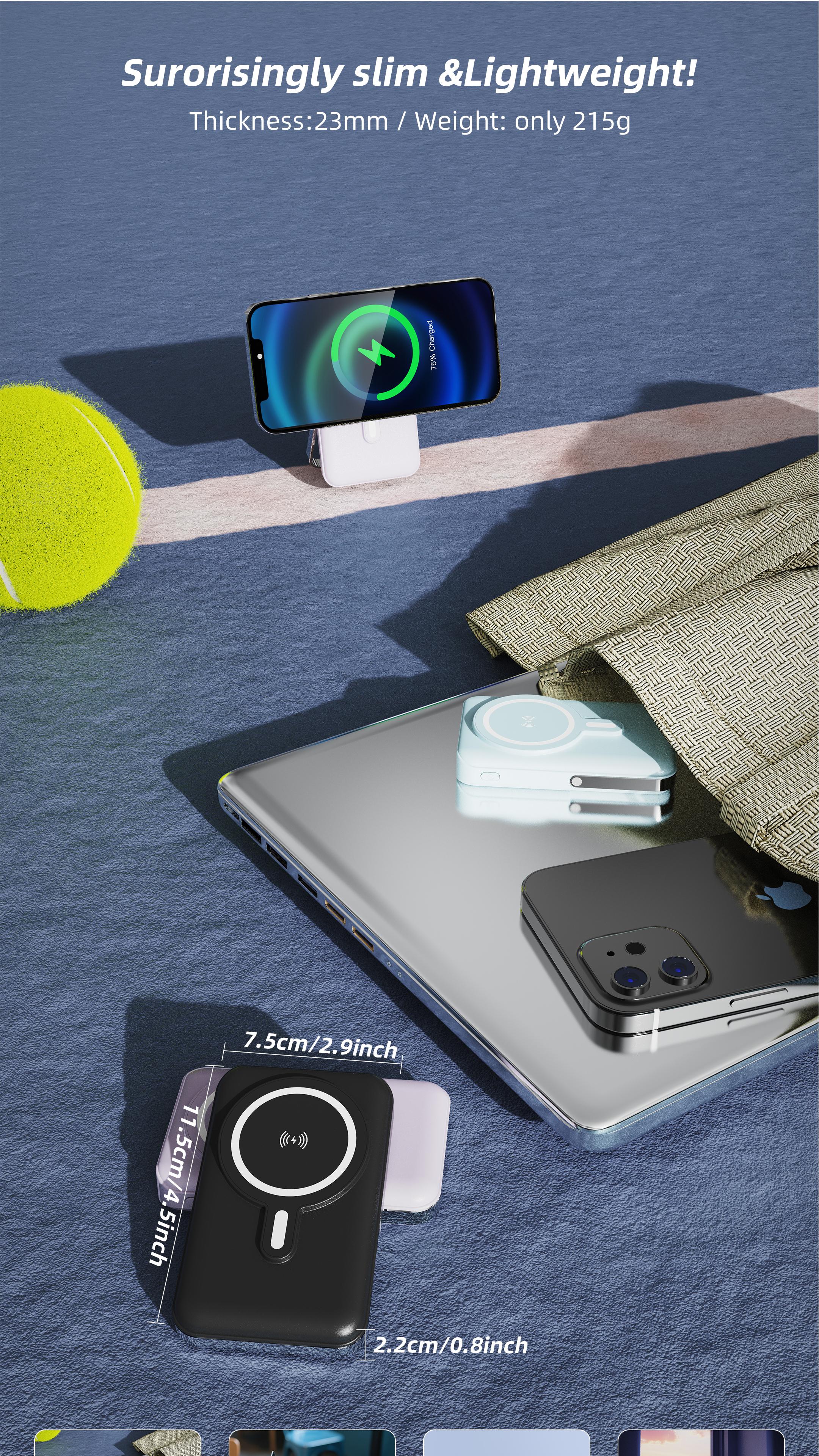 Spring Sale Magnetic Wireless Portable Charger, Foldable 5000mAh Battery Pack with USB-C Cable for iPhone 16/15/14/13/Pro/Mini/ProMax, Fast Charging Source. Easter Gift 2025