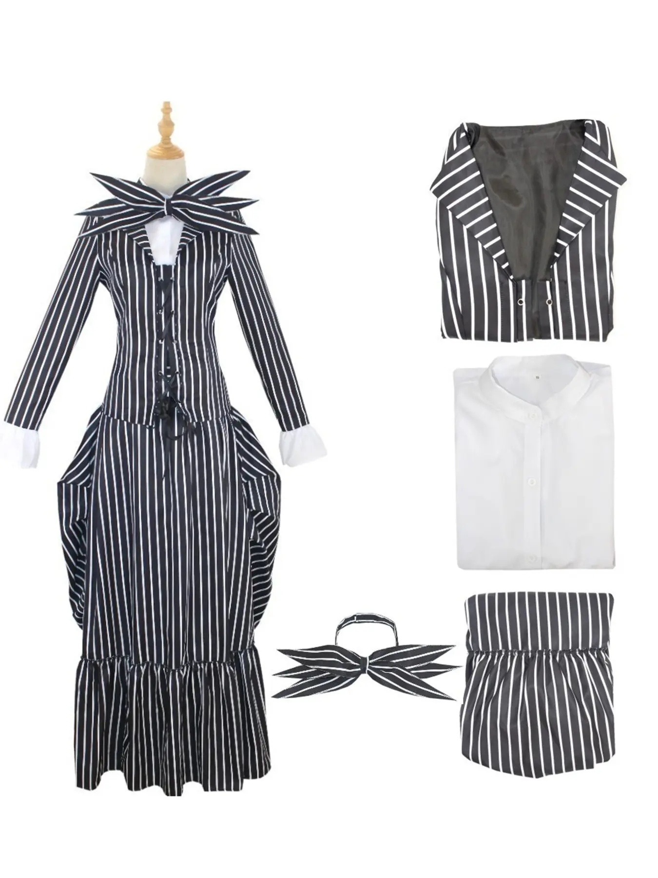 Halloween Costume Christmas Night Nightmare Sally Cosplay Dress, Clothes, Slim-Fitting Solid Pattern, All Seasons Unlined Set