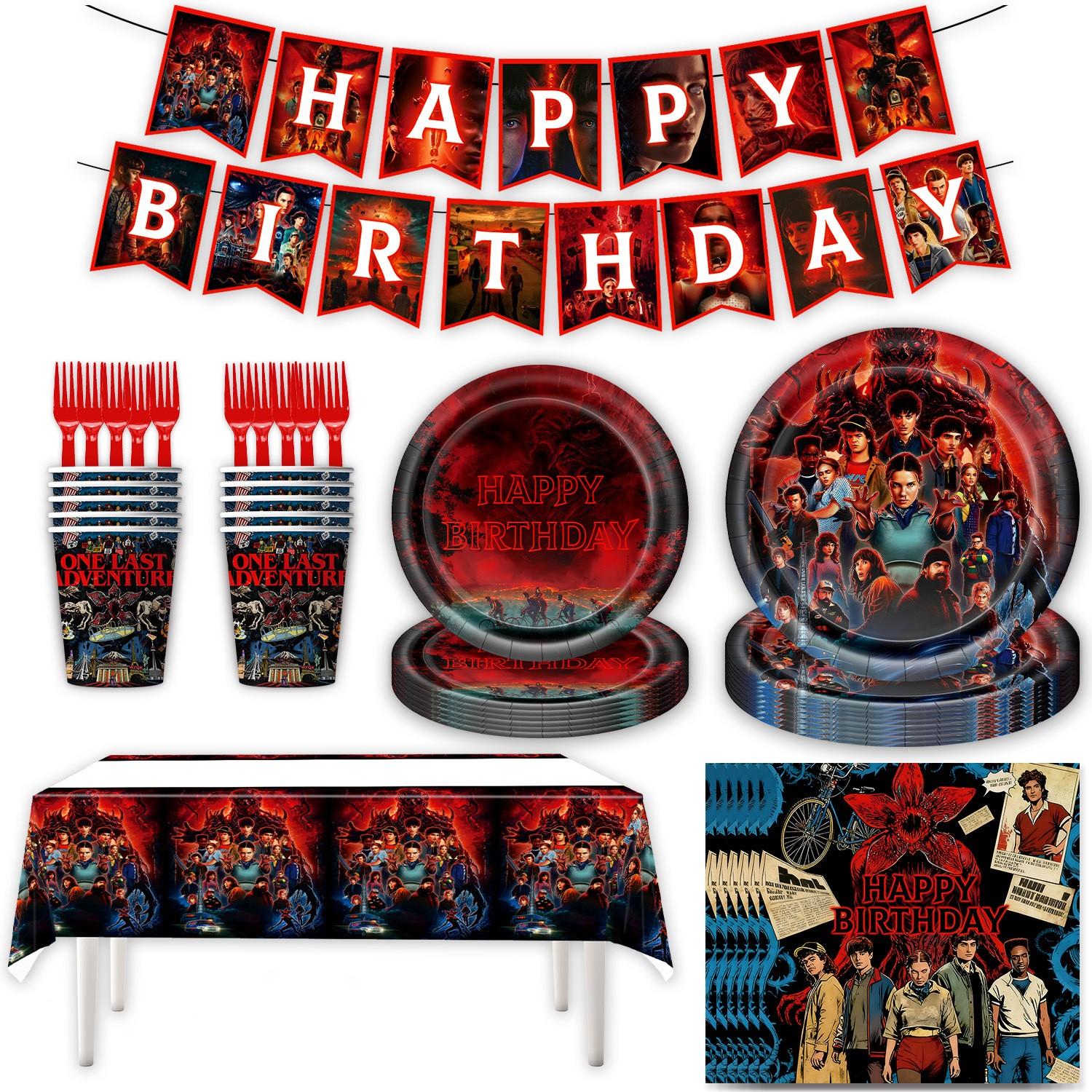 New Stranger Things Birthday Party Supplies Scene Decoration Set, Party Favors Assortment, Plates Napkins Cups, Themed Partyware for Kids Adults