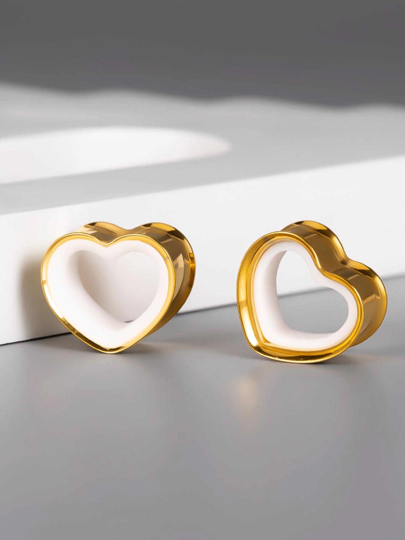 Vanku 2pcs 316L Surgical Steel Heart Shaped Ear Gauges, Hypoallergenic Double Flare Plugs, Y2K Body Piercing Jewelry for Stretched Ears