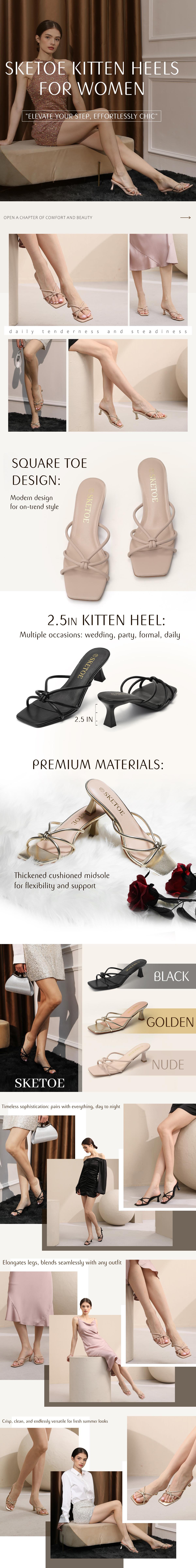 Women's Strappy Kitten Heels  Square Open Toe Sandals  Knotted Design Summer Fashion Party Dress Trendy Heels for Women 2025  Cute Small Heel Sandals for Women Comfortable 2.5 Inch Heels Sandals