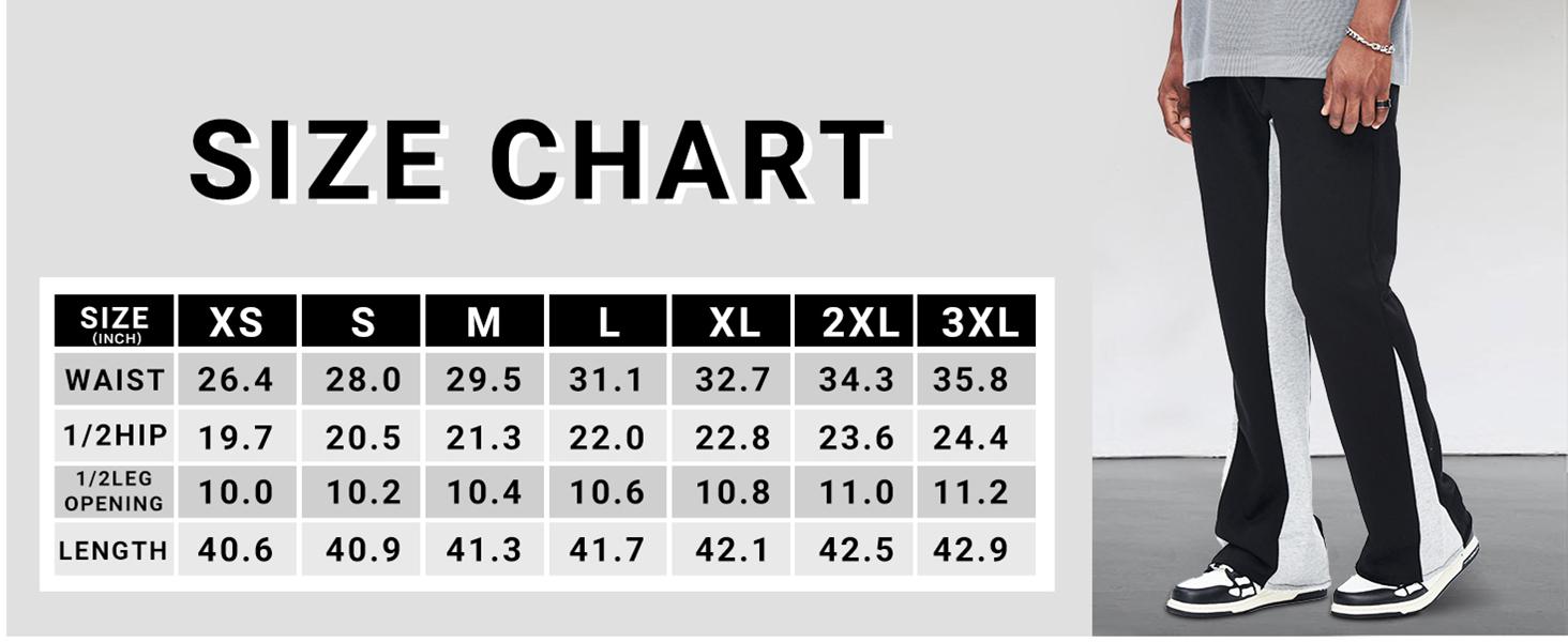 GINGTTO Men's Stacked Flared Sweatpants Loose Patchwork Athletic Streetwear Flares Pants