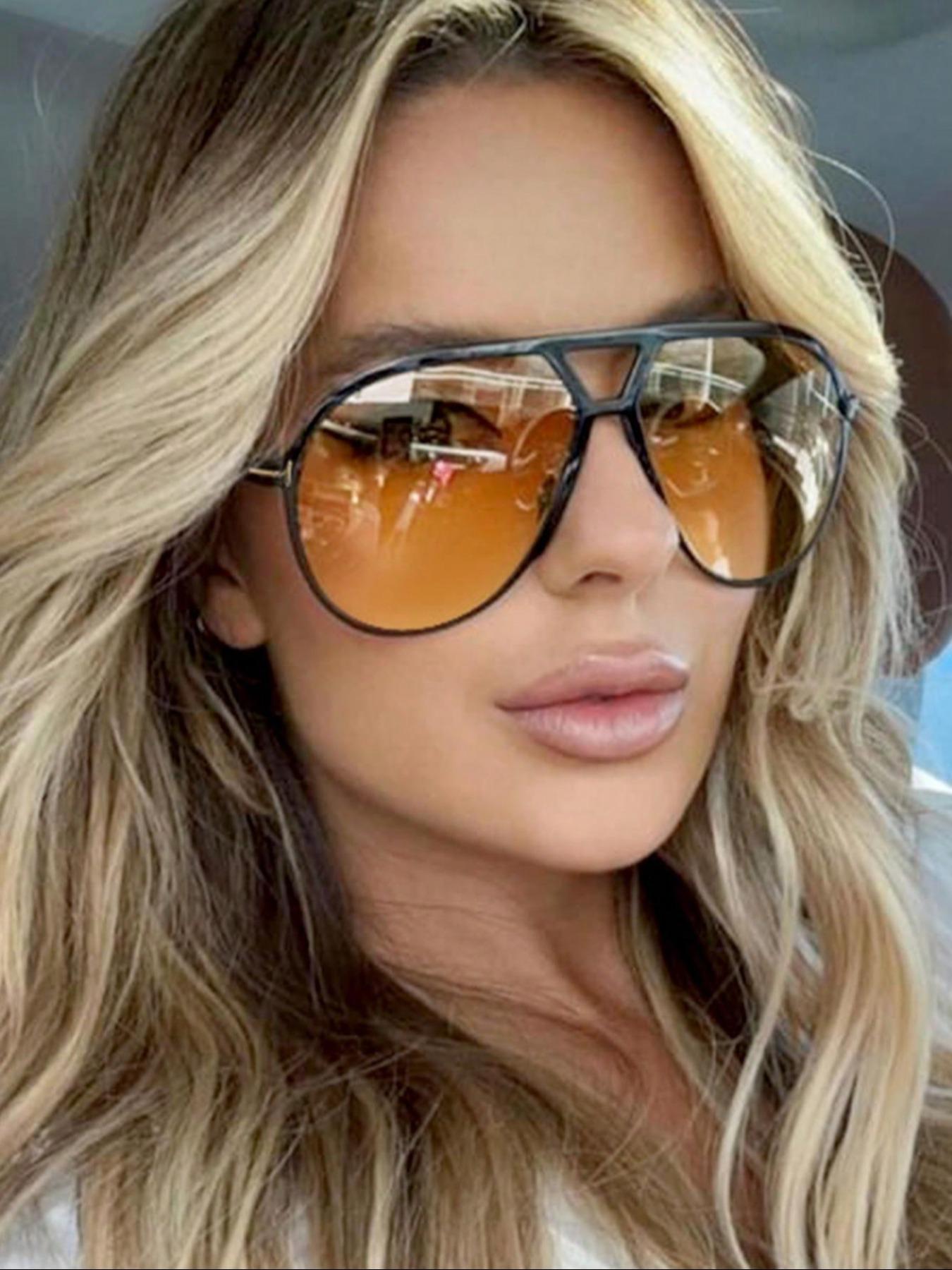 Women's Vintage Double Bridge Teardrop Aviator Glasses, Trendy   Classic Aviator Sunglasses for Everyday Use, Fashion Accessories for Outdoor Activities, Aviator Shades