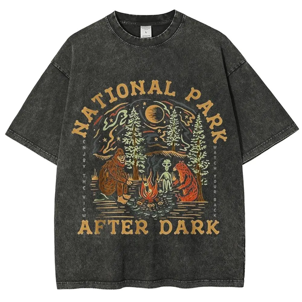 Women's Short-Sleeve Graphic T-Shirt - Funny National Park After Dark Style Casual Top, Shortsleeve, Cotton