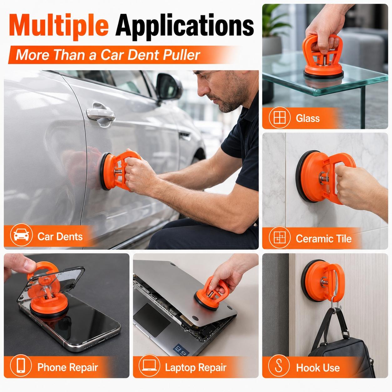 3 Pack Car Dent Puller, Suction Cup Dent Remover Tool, Portable, Compact Suction Cups for Glass Vehicle Body Repair Kit Handle Lifter for Car Body, Doors, Glass, Tiles & Smooth Surfaces, Dent Remover Tool for Daily Use