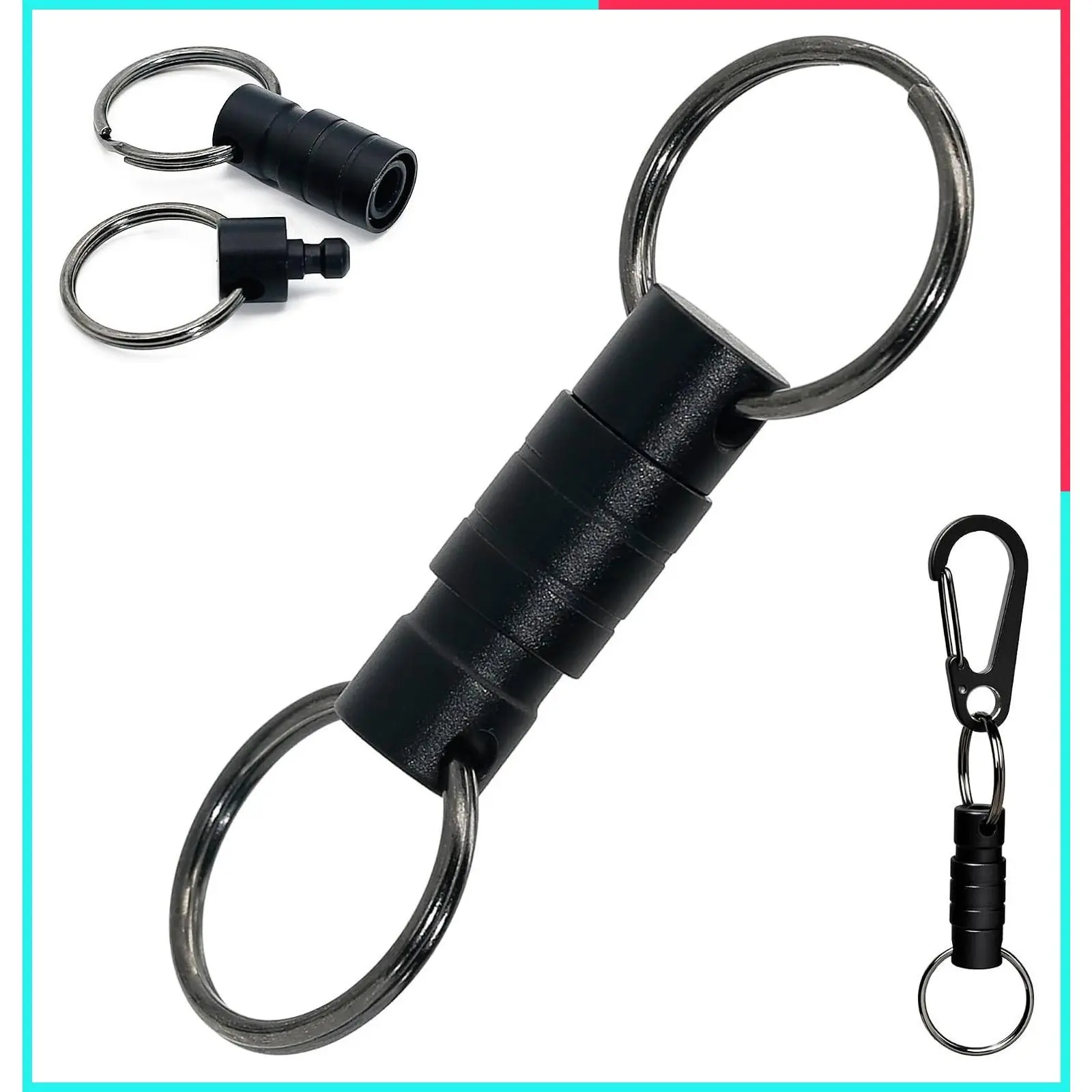 Quick Release Carabiner Keychain Clip, Detachable Pull Apart Key Ring for Car Keys