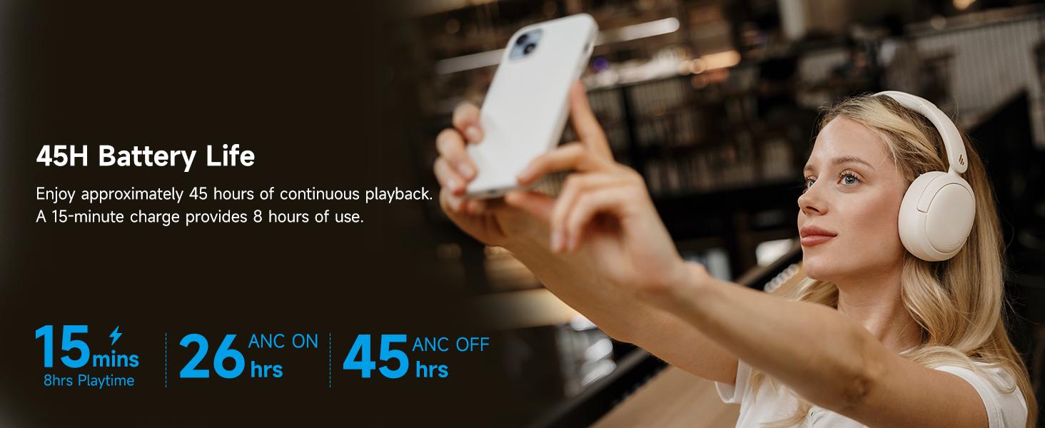 W800BT Pro Hybrid Active Noise Cancelling Headphones - Hi-Res Audio - AI Call Noise Cancellation - 45H Playtime - Fast Charging - Foldable - Wireless Over-Ear Bluetooth 5.4 Headphones - Gray