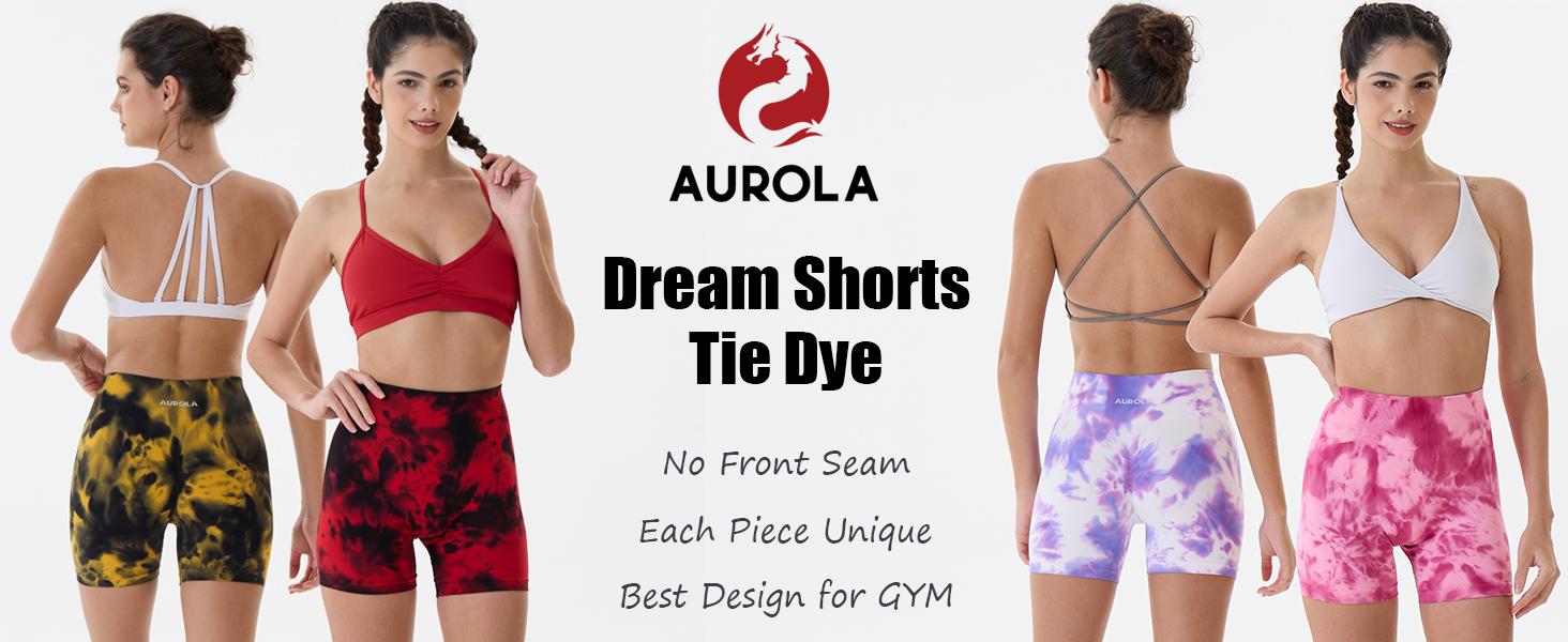 AUROLA Dream Tie Dye Workout Shorts for Women,Seamless Soft Smooth Gym Yoga Scrunch Active Shorts