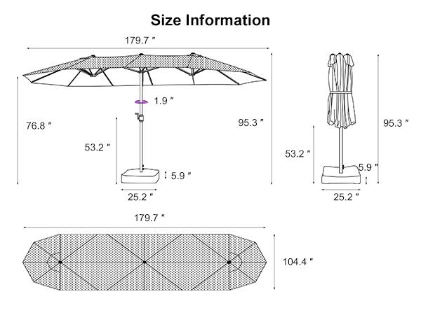 PURPLE LEAF 15 ft Double-Sided Outdoor Market Table Umbrella with Base for Pool PURPLE LEAF 15 ft Double-Sided Outdoor Market Table Umbrella with Base for Pool